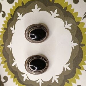 Black onyx and Sterling silver bigger stud earrings 925 texture classic